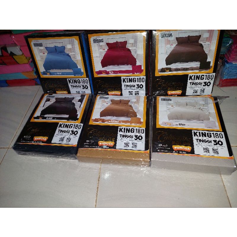 Sprei California &quot; Tinggi 30 &quot; Ukuran 180 x 200 dan 160 x 200 Bantal 2 Guling 2