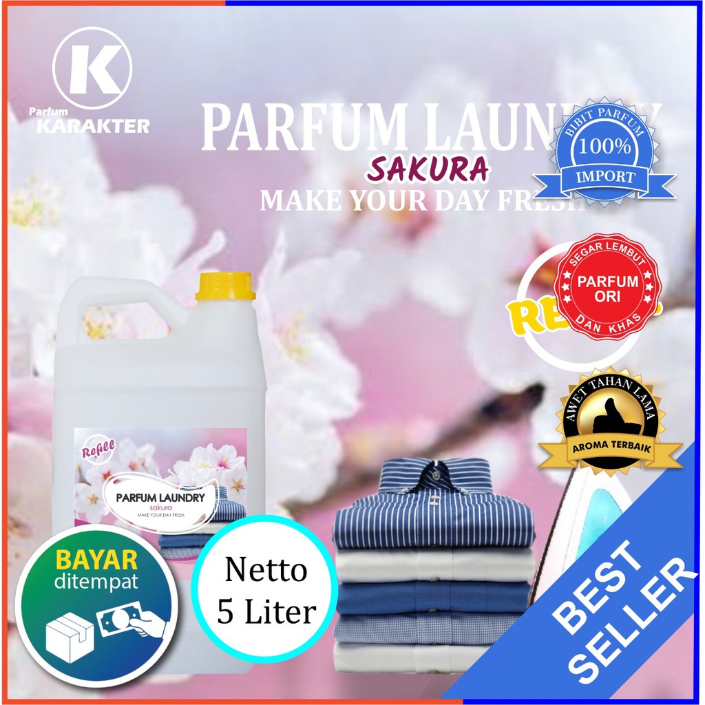 Parfum Laundry Sakura | Pewangi Laundry Pakaian  Wangi &amp; Tahan Lama | Kemasan 5 Liter | Bisa Cod | Terlaris