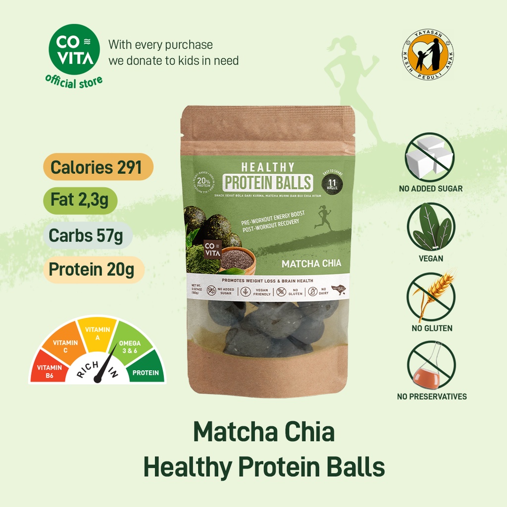

Covita Healthy Protein Balls - Matcha Chia - Snack Sehat