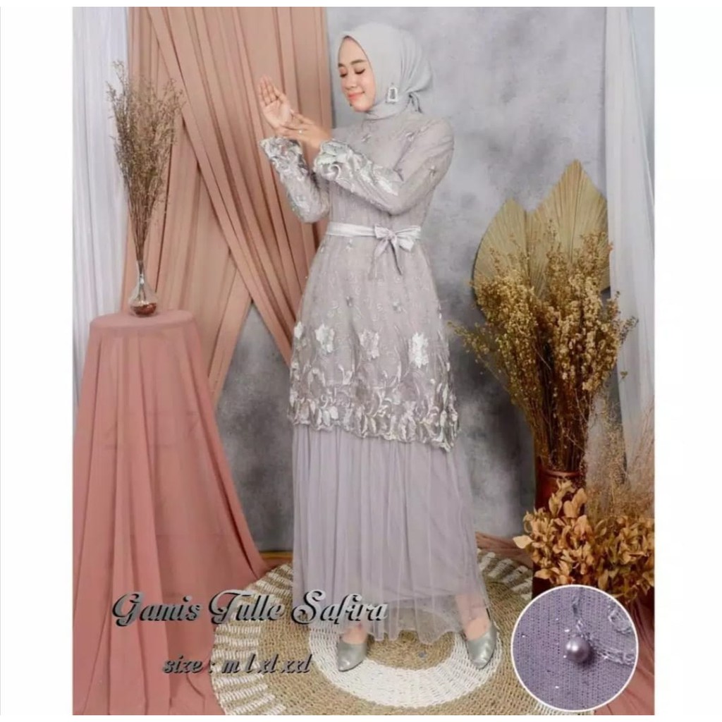 Gamis Safira Tulle Tutu Dress Full Furing M L XL XXL  Gamis tulle Safira Baju Kondangan Baju Pesta