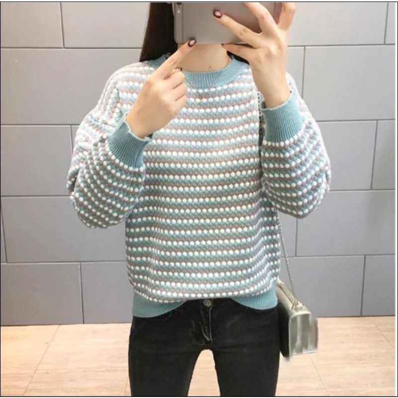 SWEATER NANAS STRIPE PREMIUM / SWEATER RAJUT NANAS / SWEATER POP CORN BIG SIZE