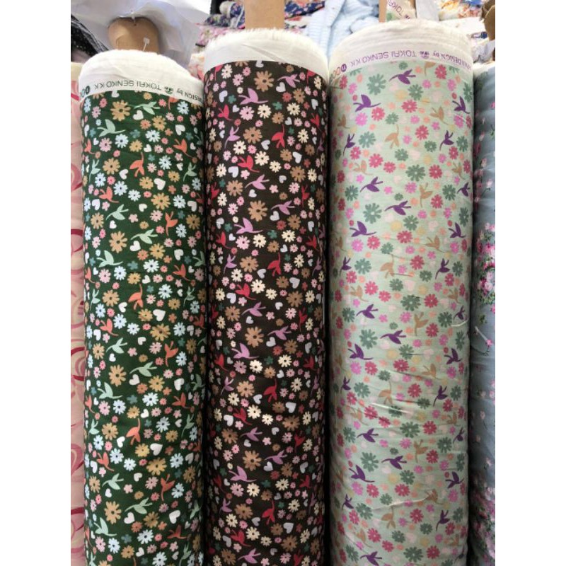 bahan kain katun jepang catoon catton japan desain motif daun warna warni unik lucu