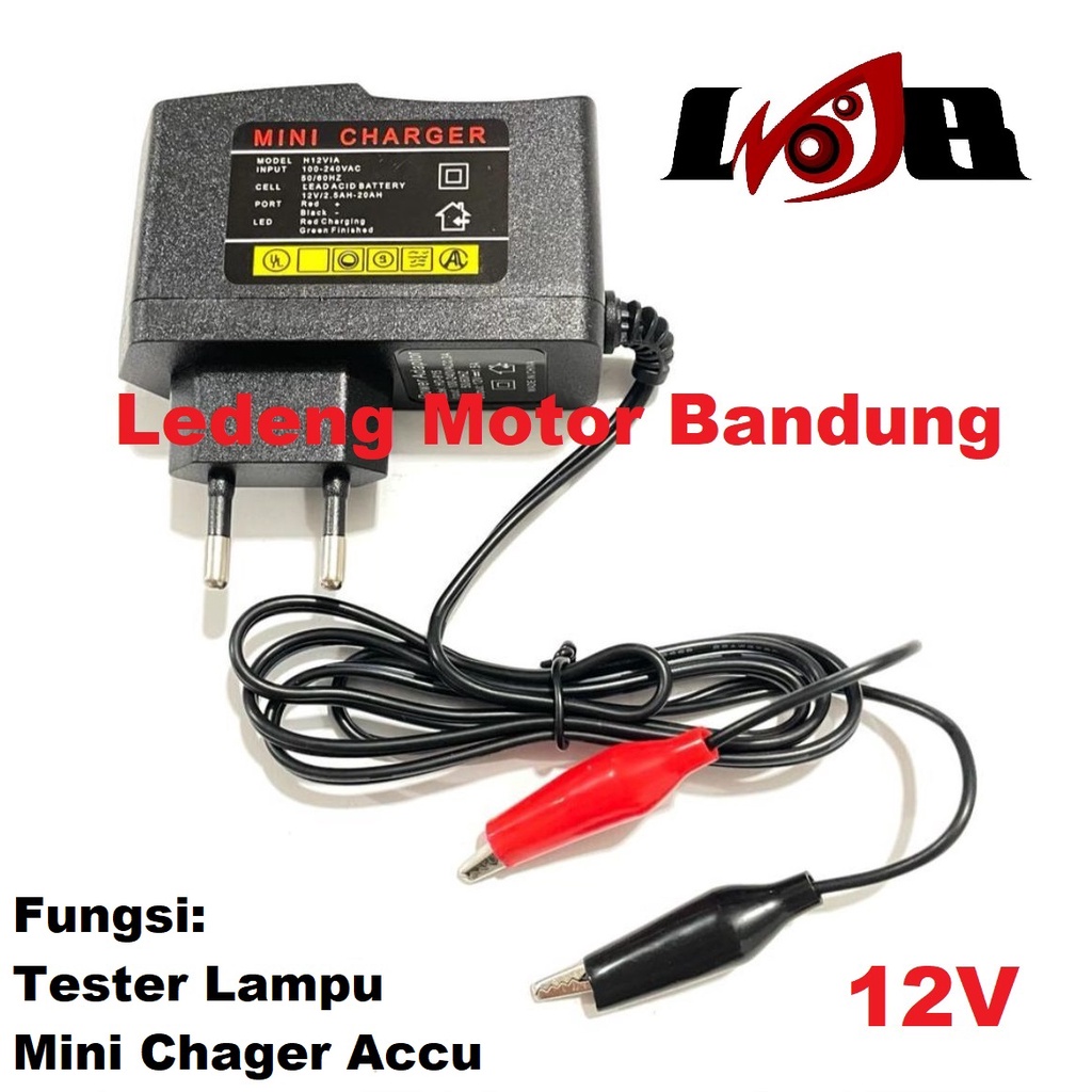 Tester Lampu 12V Adaptor Aki Mini Charger Accu 12 volt