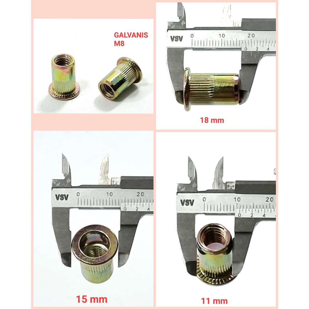 Rivet Nut M8 GALVANIS/STAINLESS STEEL/ALUMINIUM Mur Rivet Tanam Rifnut Nutsert