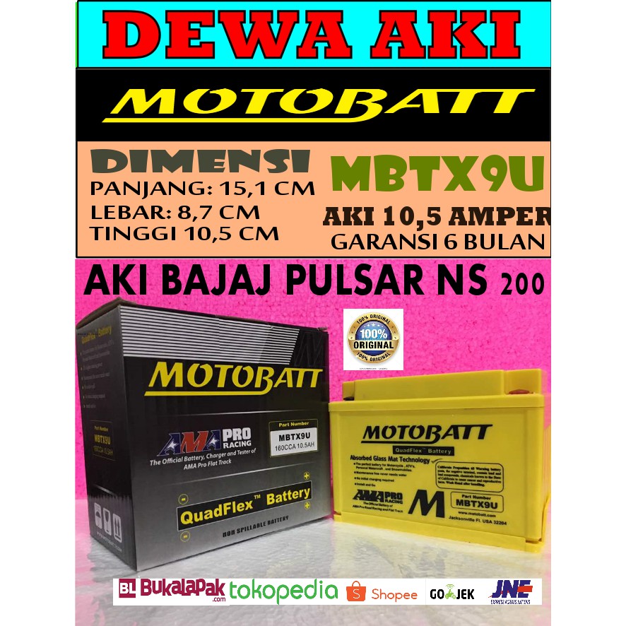 Jual Aki Motor Bajaj Pulsar Ns Ns Motobatt Mbtx U Aki Quadflex Bebas Perawatan Ytx Bs