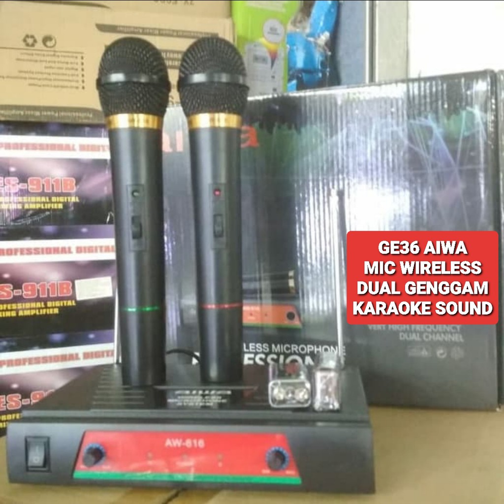 G36 Aiwa naiwa mic wireless system wireles sistem karaoke vokal vocal microphone mic mikrophone profesional pro sound audio panggung dj studio G36   1receiver +2 mic BISA DIGUNAKAN SEGALA JENIS AUDIO SOUN  Sepasang 2 unit mic handle pegang jarak 20 - 30 m