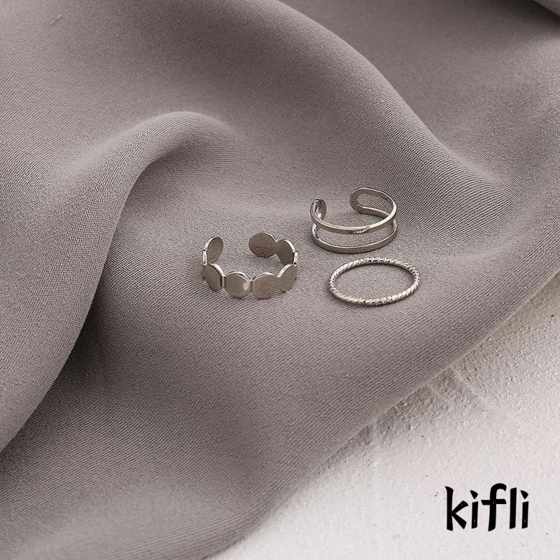 （kifli）Ins Populer Gaya Sederhana Twist Payet Wanita Vintage Desain Geometris Fashion Cincin Ekor 3 Buah Set