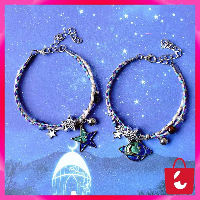 ✅ COD Gelang Tali Korea Motif Bulan &amp; Bintang Universe Gelang Tangan Korea Bestie Bracelet Gelang Tangan Couple