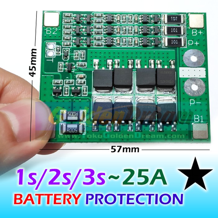 25A Modul Proteksi utk Baterai 1s 2s 3s Lithium Batere BMS 18650 Over Protector Balancer