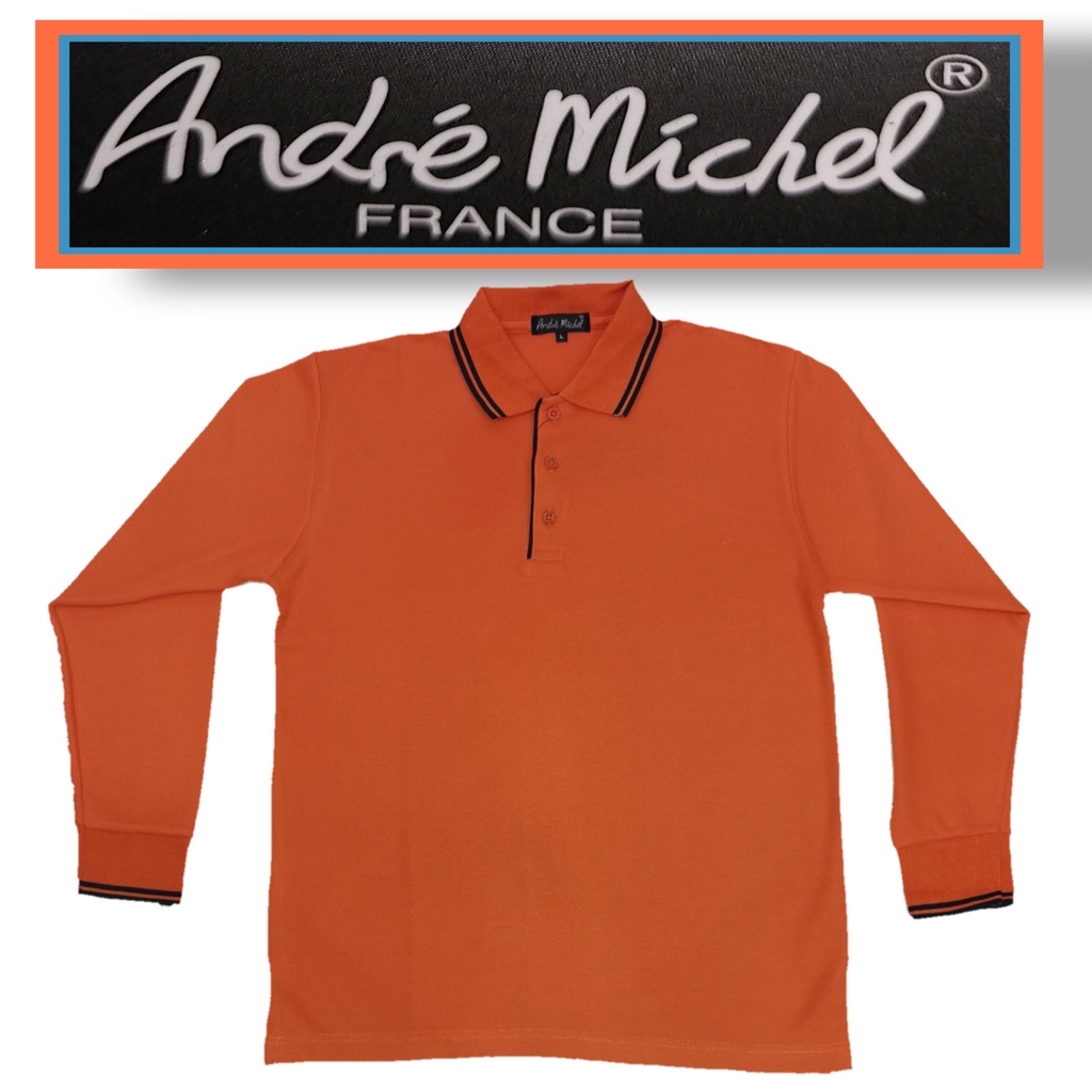 Kaos Kerah Polo Shirt Lengan Panjang Andre Michel 3018 Orange
