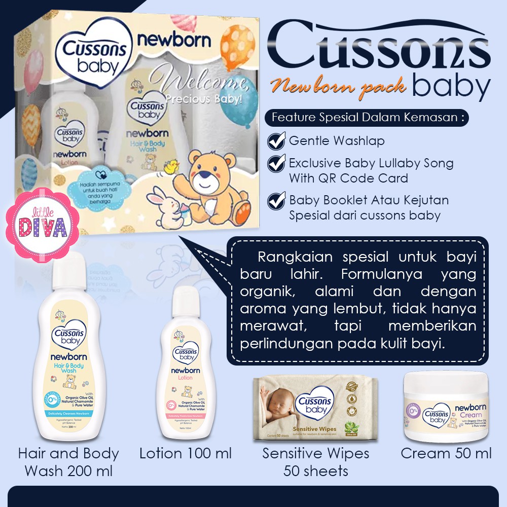 CUSSONS NEWBORN PACK paket hair body wash lotion cream new born nb waslap kado Bayi sabun shampo