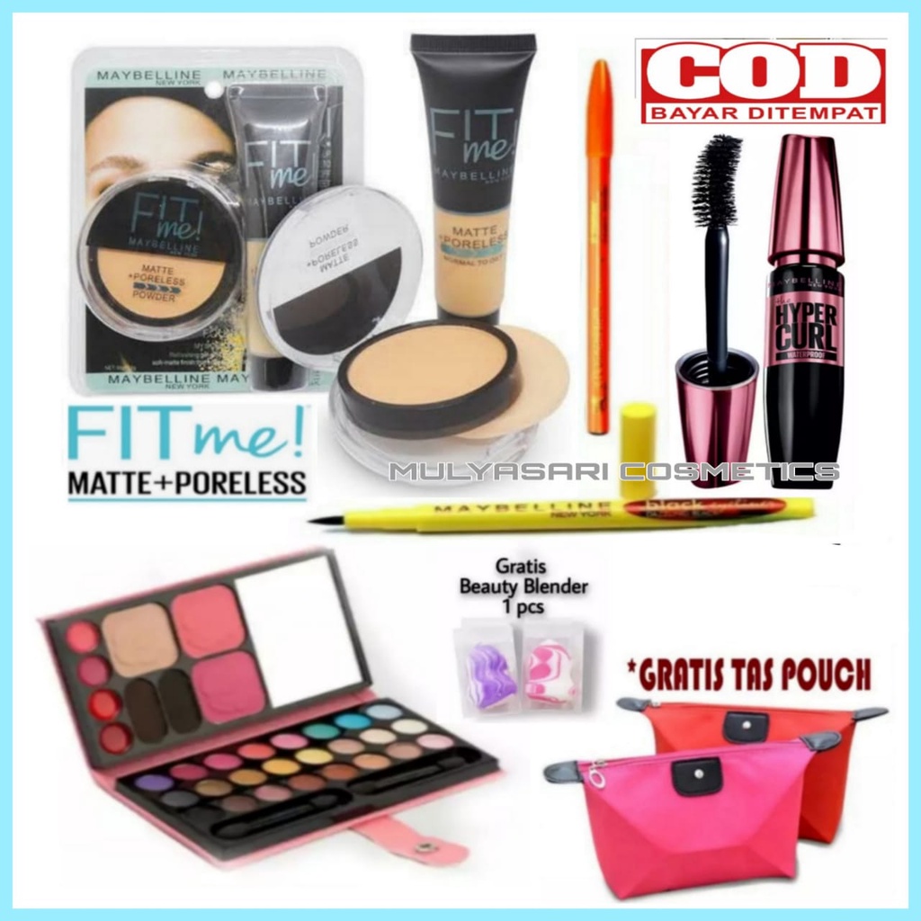 PROMO Paket Kosmetik  6 In 1 Wanita Make Up Lengkap Maybelline 1 Set 2 in 1 Fit me