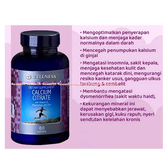 Wellness Calcium Citrate 60Tablets Vitamin D Magnesium Zinc Untuk Cegah Insomnia Sakit Kepala Well Ness