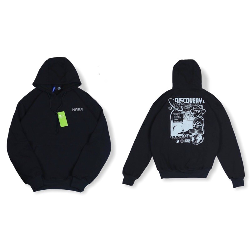 Jaket Hoodie Pria H&M Nasa Discovery Spacelab Hitam