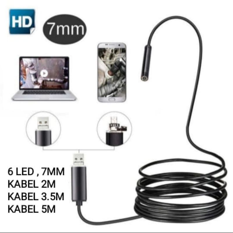 KAMERA ENDOSCOPE KABEL 2M 3.5M 5M 7mm 6 LED spy camera waterproof pengintai CABLE
