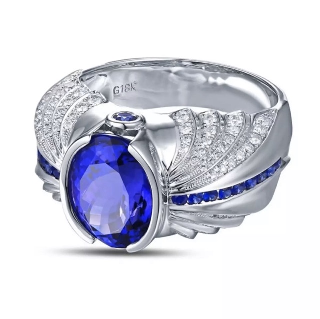 Cincin Casual Luxury Mewah Elegan Royal Blue Safir 18K White Gold Filled