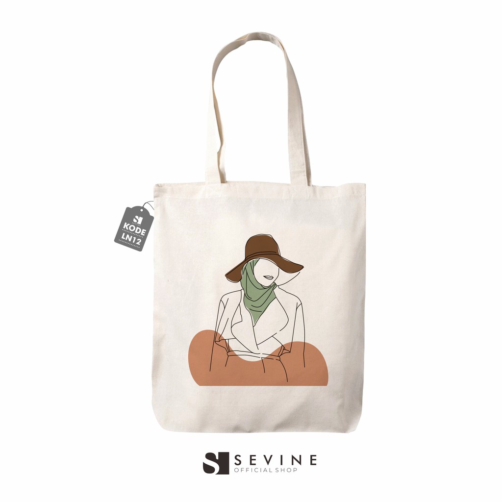 Sevine Tote Bag Resleting Tas Wanita Totebag Aesthetic Nordic Line Art Series - LN