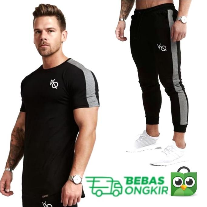 BUNDLING VQ STRIPE kaos Gym fitnes baju training pria jogger vanquish