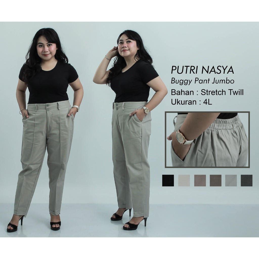 Putri Nasya - Celana Big Size Panjang Ukuran 8L,6L,5L,4L,2L,XL, All Size Warna Cream Moca Capucino Hitam Navy Army Abu Tua Muda