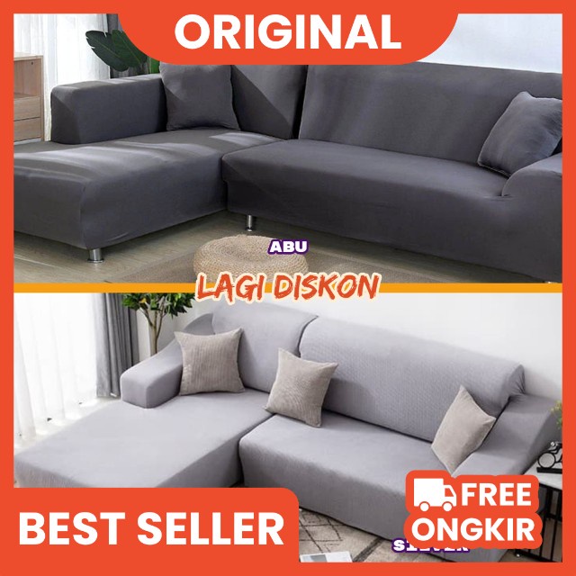 Sarung Sofa L Shape Polos Bahan Elastis High Quality Murah Berkualitas Gratis Sarban 2 Pcs