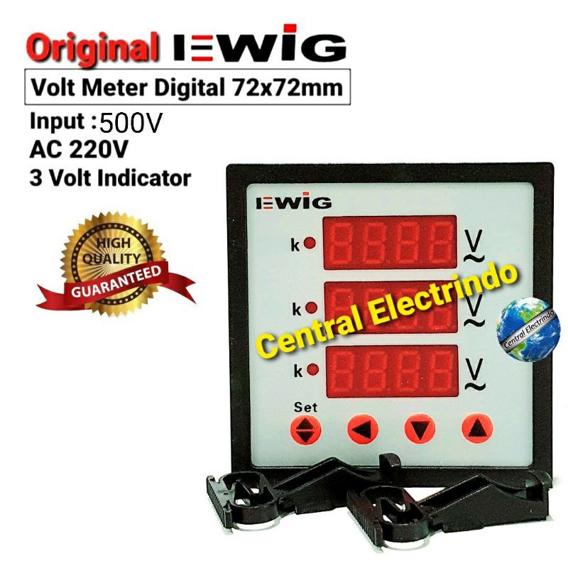 Volt Meter Digital EWIG 72x72mm E294Z 3U 3 Baris Volt Display.