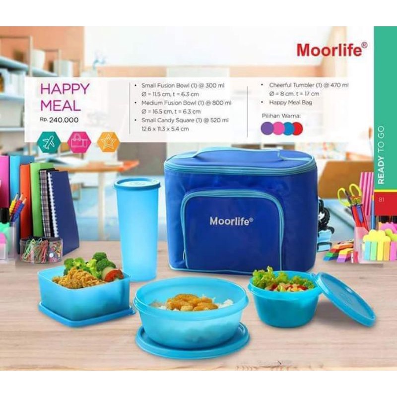 promo cetar Moorlife Happy Meal Lunch box set/Tempat Bekal komplit tas/Set wadah bekal besar dan Bpa