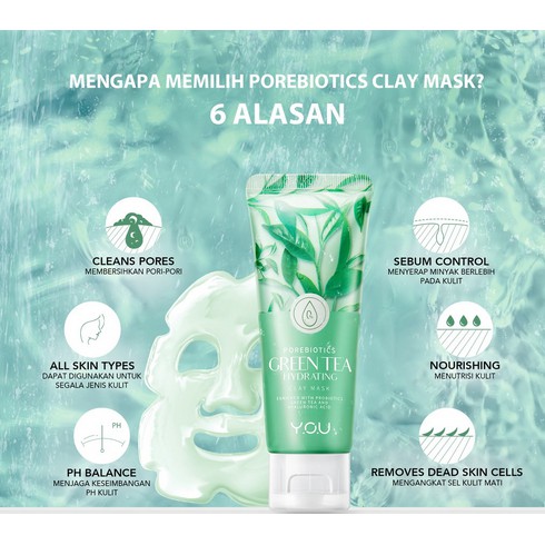 [GROSIR] YOU Daily Skin Good Porebiotics Greentea Hydrating Clay Mask 50gr