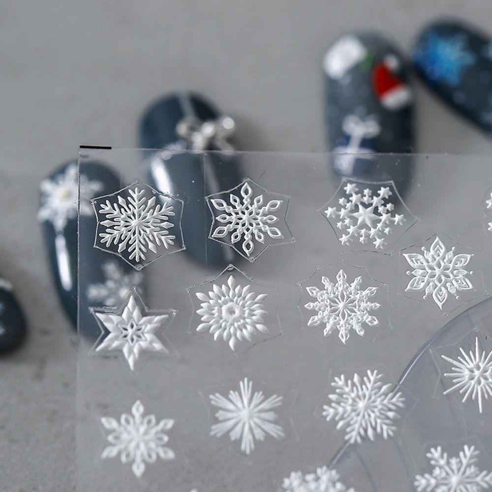 AUGUSTINA Agustina 5D Snowflakes Nail Stiker Grace Fashion Putih Musim Dingin Timbul Slider Snow Decals