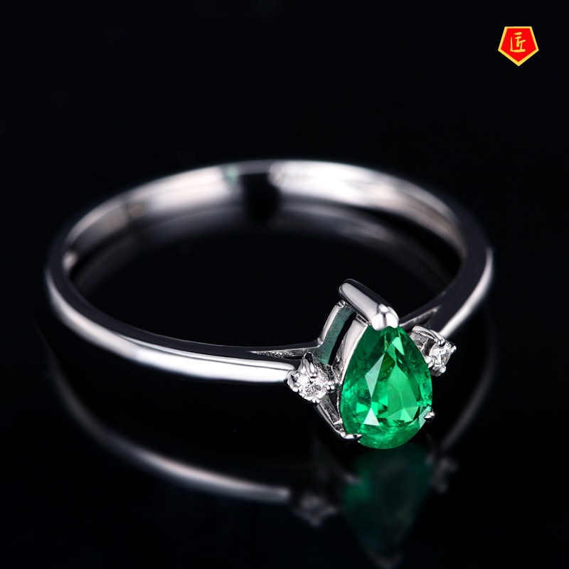 [Ready Stock]Exquisite Elegant Inlaid Carat Emerald Ring