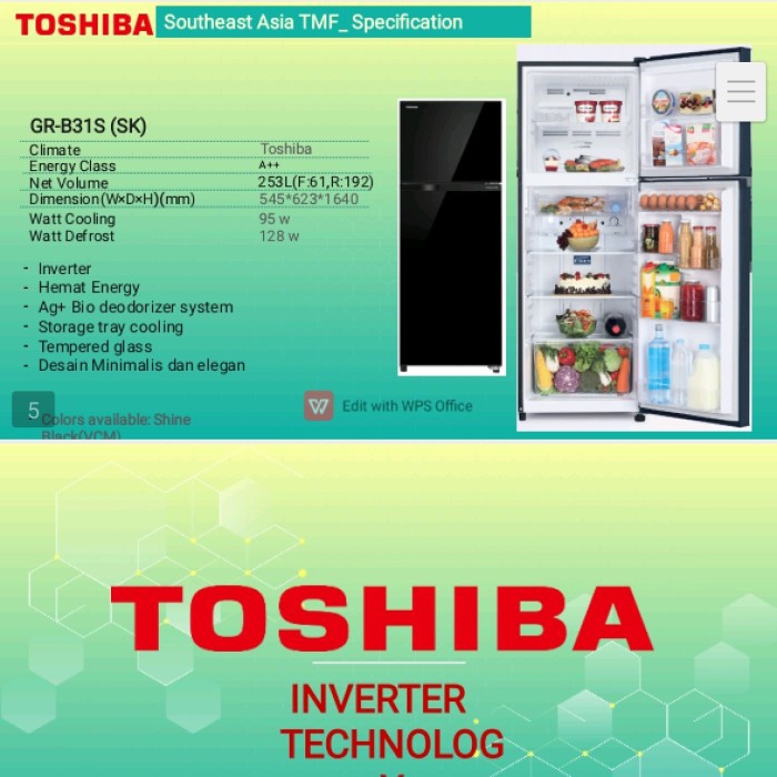 Kulkas 2 Pintu Toshiba GRB31IS / Kulkas Toshiba GRB 31IS inverter