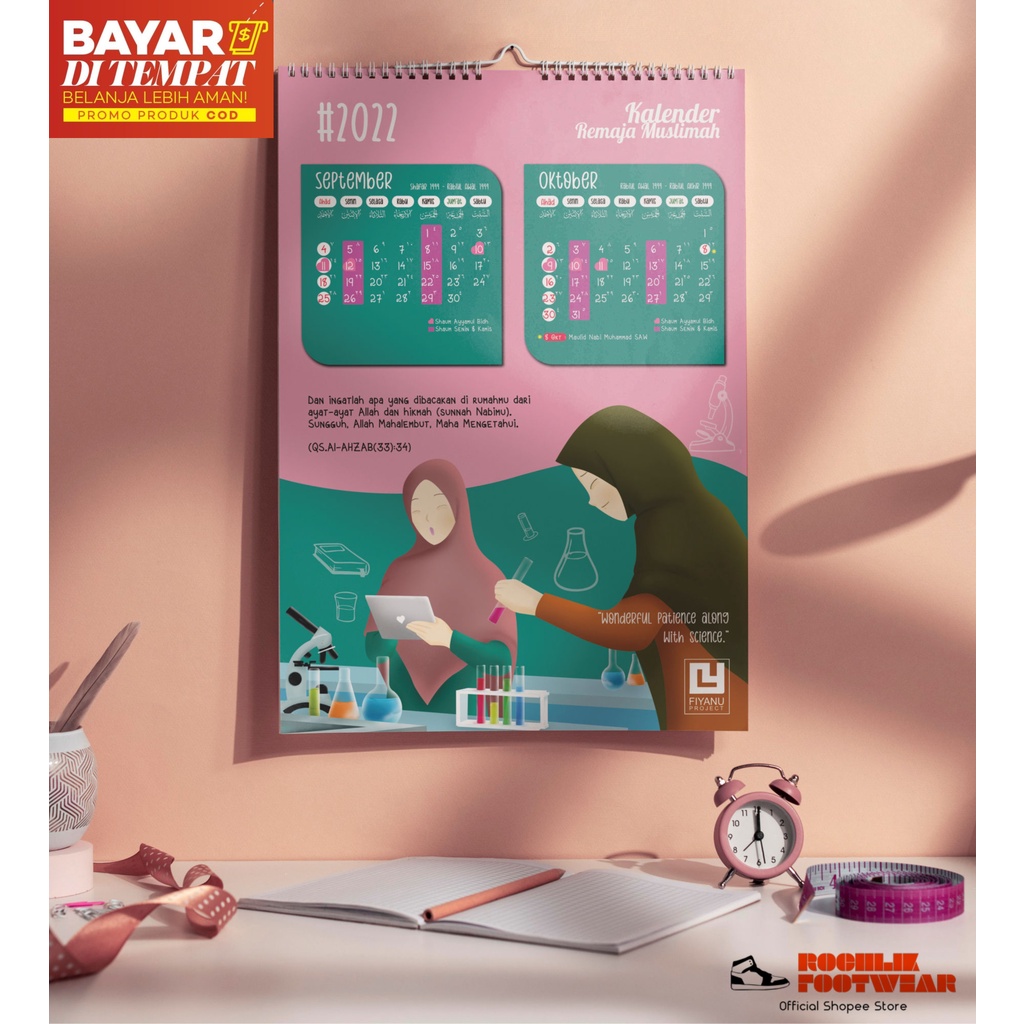kalender 2022 fiyanu tema muslimah type dinding meja islam islami muslim edukasi anak remaja dewasa 
