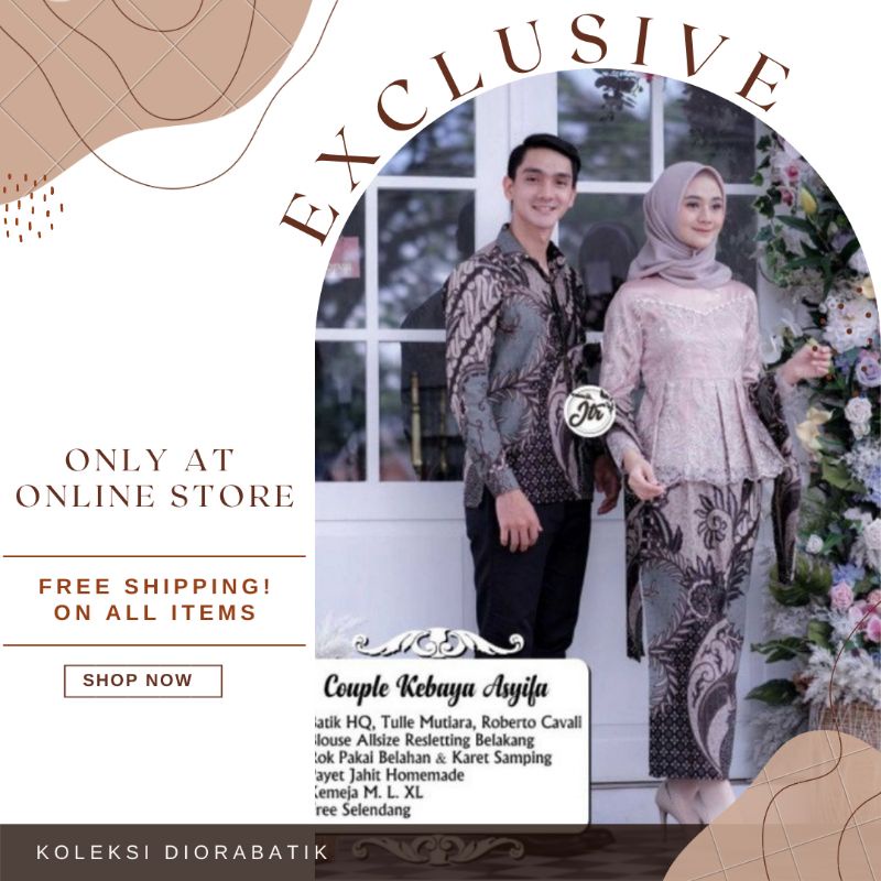 Couple Kebaya Ashifa //M.L.XL.XXL Batik Brokat Pasangan Terbaru • Kebaya Tunangan Free Selendang