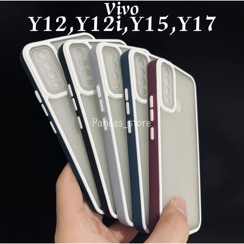 Pro Hybird Vivo Y12, Y12i, Y15, Y17 Softcase Halus dan Elegan / Pinggiran Garis Putih Keren (Pandas)