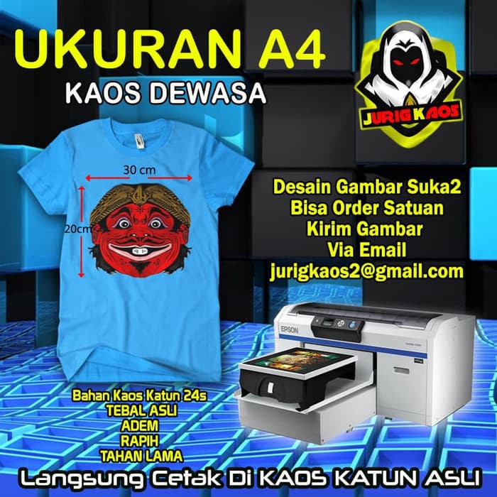 KAOS KUSTOM DEWASA KHUSUS KATUN PRINT DTG UKURAN A4