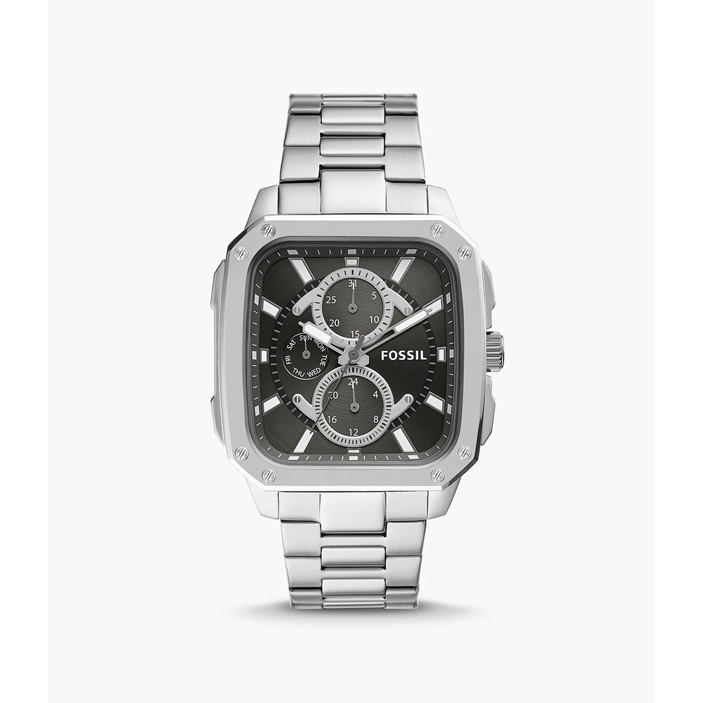 Fossil Inscription Square Stainless Steel Jam Pria - BQ2655