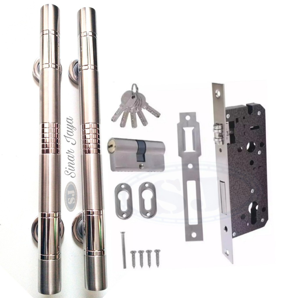 set handle pintu kunci rumah minimalis gagang tarika pintu stainless ples kunci