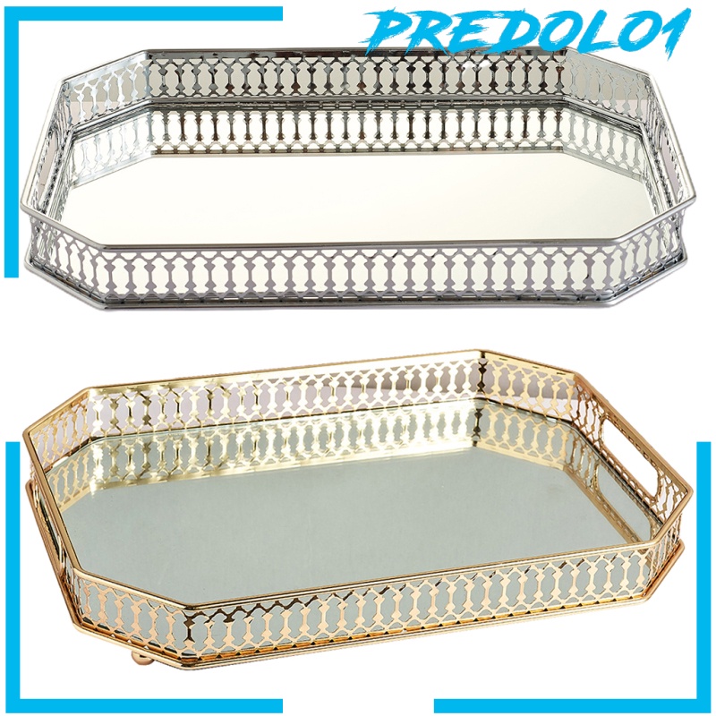 [PREDOLO1] Retro Mirrored Vanity Tray Jewelry Perfume Earring Tray Decor Storage