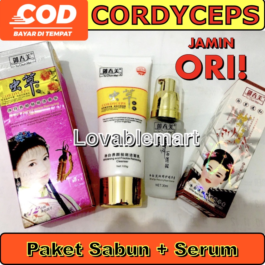 Paket Set 2 in1 Yu Chun Mei Cordyseps Sabun dan Serum Herbal Wajah Original Import - Facial Soap and
