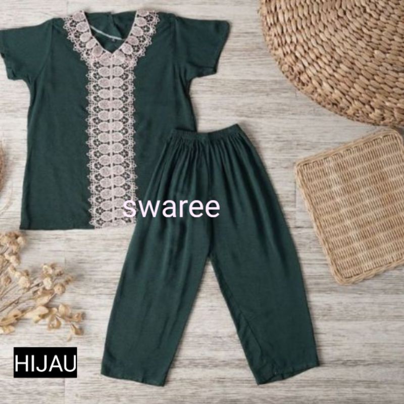 Stelan Anak Perempuan Baju clana Cewek Celana Setelan Pinggang Karet One Set Cewe Murah Pakaian Fashion Balita BB Usia 2 3 4 5 6 7 Tahun Ukuran M L XL Bahan Rayon Harga Grosir Aneka Varian Warna Polos Motif Renda Kancing Belakang Terbaru Kekinian LD COD