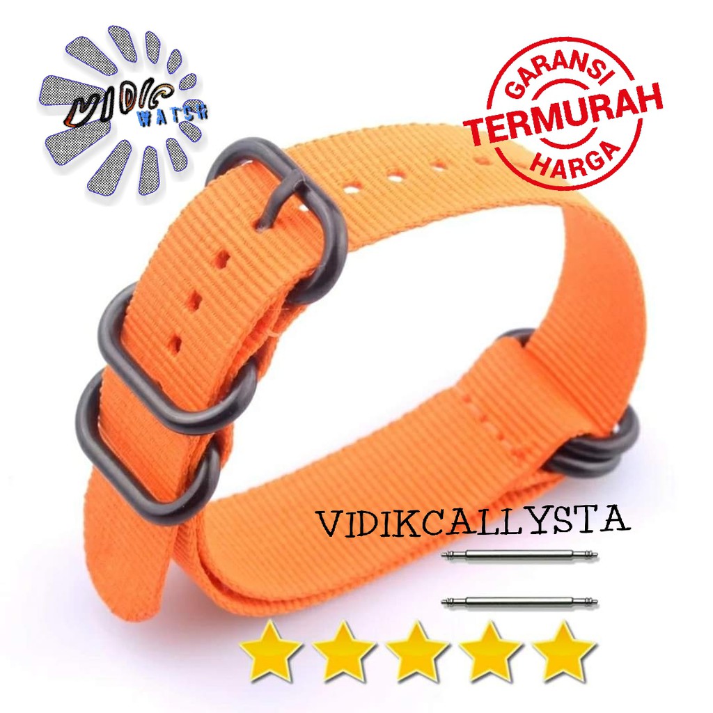 Tali Jam Nato Zulu Canvas 18mm 22mm 24mm Premium 5-Ring Black PVD Strap Orange 22 24 mm