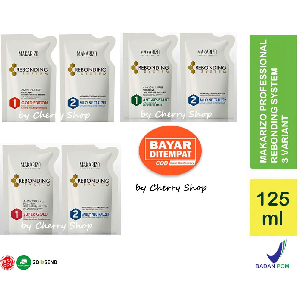 [UKURAN BARU 120ML X 2 | STEP 1 | STEP 2] [BPOM] Pelurus Rambut Makarizo Professional Rebonding System Kit (Step 1+Step 2) Anti Resistant | Super Gold | Gold Edition 125 mL | 125ml