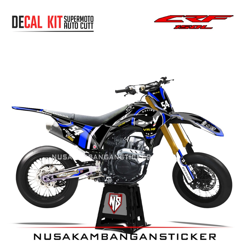 Decal Stiker Supermoto Motor Honda CRF 150 L Full Body Hitam Biru Grafis Racing Team Sticker Kit Aut