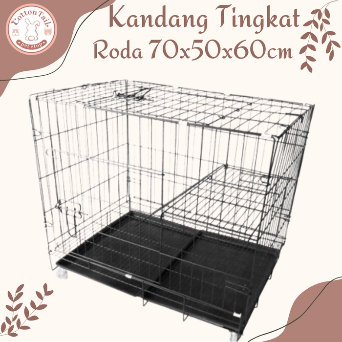 Kandang Tingkat Besi Roda Lipat Untuk Anjing Kucing Kelinci 70x50x60cm