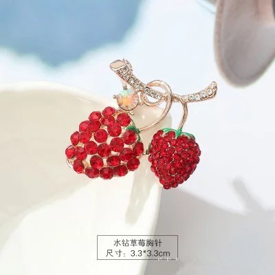Versi Korea high-end indah kristal bros Temperamen opal bunga angsa Merah cherry bros fashion semua pertandingan aksesoris-5