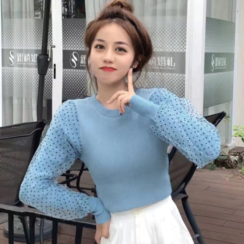 C497 Luisa Polkadot Knit Top / blouse rajut import