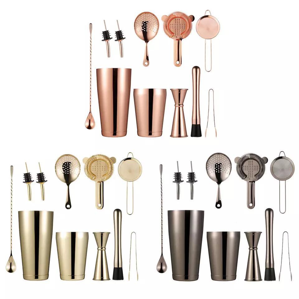 paket shaker boston 11pcs premium quality rosegold gold black / bartender tools set