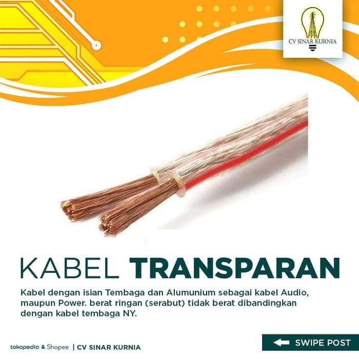 KABEL LISTRIK TRANSPARAN KABEL SERABUT 2x80 / 2x50 / 2x30 | 100y | KYMCO