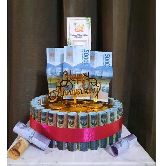 Bucket Money Cake Pecah Rp.50.000 / Kue Uang Asli / Bouquet Bunga Bucket Uang / Hadiah Ulang Tahun /