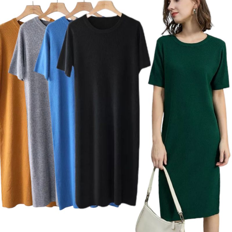 SN -  Pyeon Dress midi / Casual Dress - Lengan Pendek Rajut Halus Premium