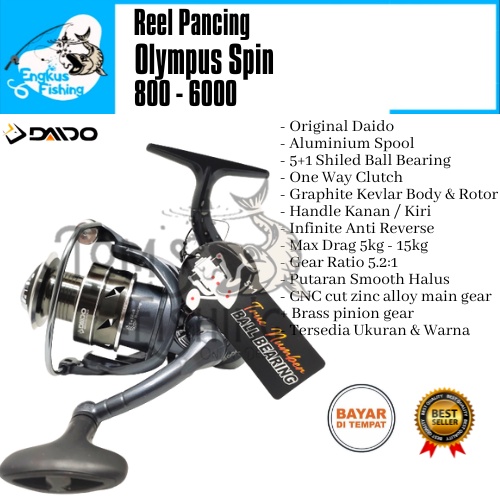 Reel Pancing Daido Olympus Spin 800 - 6000 (5+1 Bearing) One Way Aluminium Spool - Engkus Fishing